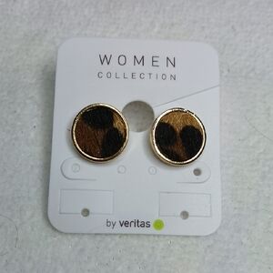 Veritas Animal Print Hair Circle Gold-toned Post Earrings
